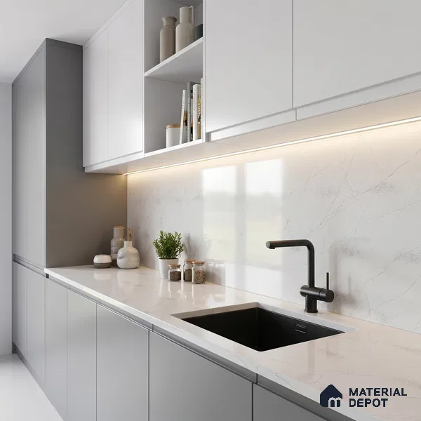 Belina Quartz QR 00008 Calacatta Goldline Viola Series 10.75 ft x 5.42 ft Quartz - 20 mm | 7 Years Warranty | Suitable for Kitchen, Restaurant, Counter Tops, Dining, Reception, office