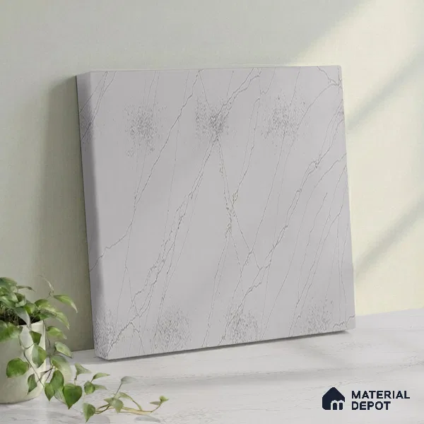 Belina Quartz QR 00008 Calacatta Goldline Viola Series 10.75 ft x 5.42 ft Quartz - 20 mm | 7 Years Warranty | Suitable for Kitchen, Restaurant, Counter Tops, Dining, Reception, office