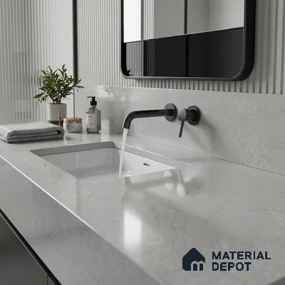 Belina Quartz QR 00009 Calacatta Silver Mist Viola Series 10.75 ft x 5.42 ft Quartz - 20 mm | 7 Years Warranty | Suitable for Kitchen, Restaurant, Counter Tops, Dining, Reception, office