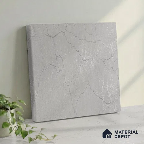 Belina Quartz QR 00009 Calacatta Silver Mist Viola Series 10.75 ft x 5.42 ft Quartz - 20 mm | 7 Years Warranty | Suitable for Kitchen, Restaurant, Counter Tops, Dining, Reception, office