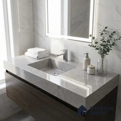 Belina Quartz QR 00010 Calacatta Frosted Viola Series 10.75 ft x 5.42 ft Quartz - 20 mm | 7 Years Warranty | Suitable for Kitchen, Restaurant, Counter Tops, Dining, Reception, office