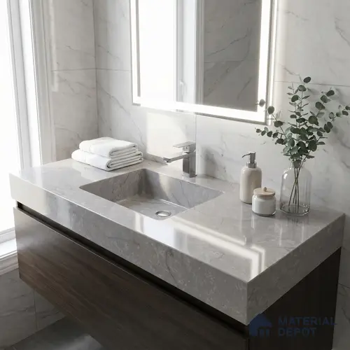 Belina Quartz QR 00010 Calacatta Frosted Viola Series 10.75 ft x 5.42 ft Quartz - 20 mm | 7 Years Warranty | Suitable for Kitchen, Restaurant, Counter Tops, Dining, Reception, office