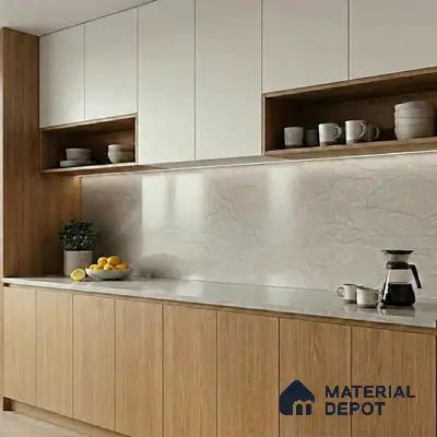 Belina Quartz QR 00010 Calacatta Frosted Viola Series 10.75 ft x 5.42 ft Quartz - 20 mm | 7 Years Warranty | Suitable for Kitchen, Restaurant, Counter Tops, Dining, Reception, office