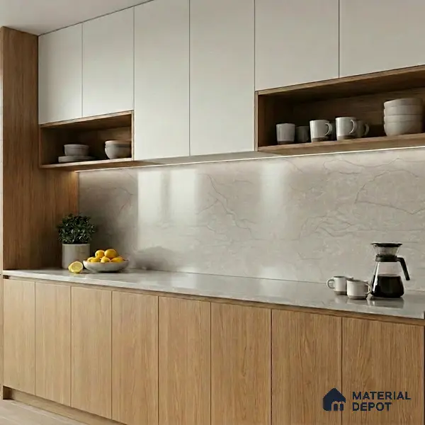 Belina Quartz QR 00010 Calacatta Frosted Viola Series 10.75 ft x 5.42 ft Quartz - 20 mm | 7 Years Warranty | Suitable for Kitchen, Restaurant, Counter Tops, Dining, Reception, office