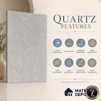 Belina Quartz QR 00010 Calacatta Frosted Viola Series 10.75 ft x 5.42 ft Quartz - 20 mm | 7 Years Warranty | Suitable for Kitchen, Restaurant, Counter Tops, Dining, Reception, office