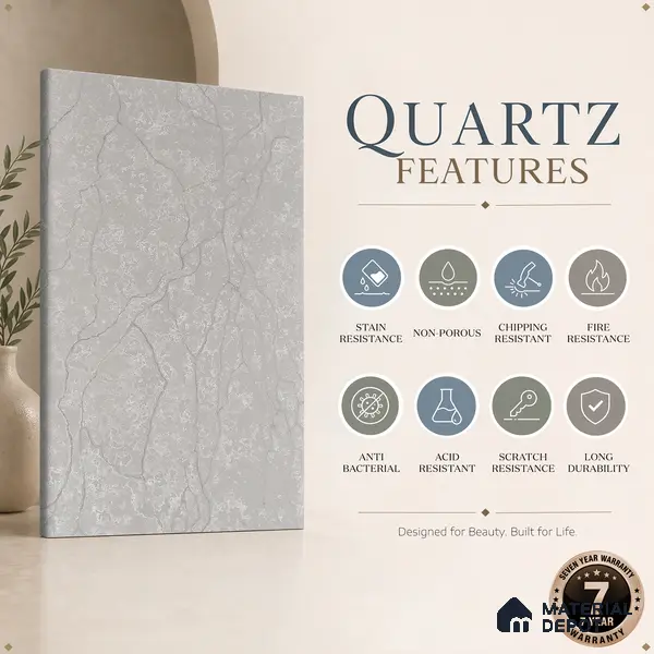 Belina Quartz QR 00010 Calacatta Frosted Viola Series 10.75 ft x 5.42 ft Quartz - 20 mm | 7 Years Warranty | Suitable for Kitchen, Restaurant, Counter Tops, Dining, Reception, office