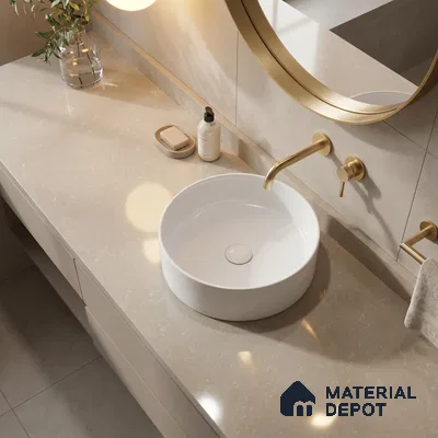 Belina Quartz QR 00011 B Sandstone Mist Viola Series 10.75 ft x 2.71 ft Quartz - 20 mm | 7 Years Warranty | Suitable for Kitchen, Restaurant, Counter Tops, Dining, Reception, office