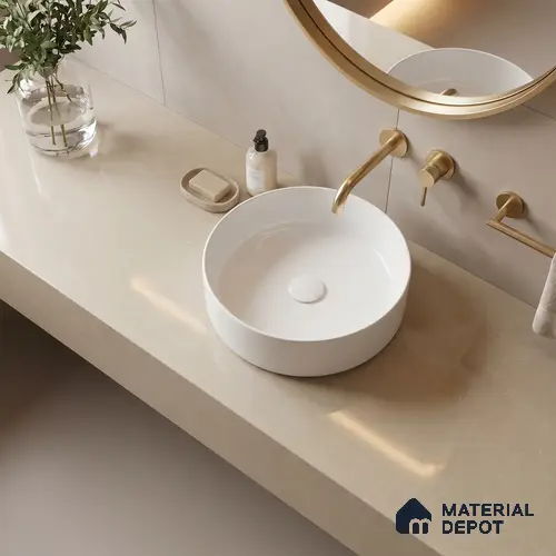 Belina Quartz QR 00011 Sandstone Mist Viola Series 10.75 ft x 5.42 ft Quartz - 20 mm | 7 Years Warranty | Suitable for Kitchen, Restaurant, Counter Tops, Dining, Reception, office