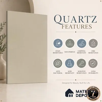 Belina Quartz QR 00011 Sandstone Mist Viola Series 10.75 ft x 5.42 ft Quartz - 20 mm | 7 Years Warranty | Suitable for Kitchen, Restaurant, Counter Tops, Dining, Reception, office