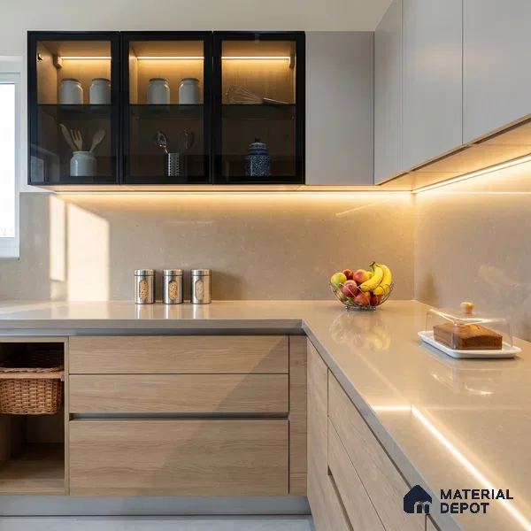 Belina Quartz QR 00012 B Sandstone Viola Series 10.75 ft x 2.71 ft Quartz - 20 mm | 7 Years Warranty | Suitable for Kitchen, Restaurant, Counter Tops, Dining, Reception, office