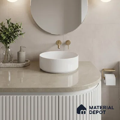 Belina Quartz QR 00012 B Sandstone Viola Series 10.75 ft x 2.71 ft Quartz - 20 mm | 7 Years Warranty | Suitable for Kitchen, Restaurant, Counter Tops, Dining, Reception, office