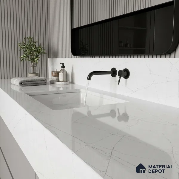 Belina Quartz QR 00015 Frosted Veil Regalia Series 11.42 ft x 6.58 ft Quartz - 20 mm | 10 Years Warranty | Suitable for Kitchen, Restaurant, Counter Tops, Dining, Reception, office