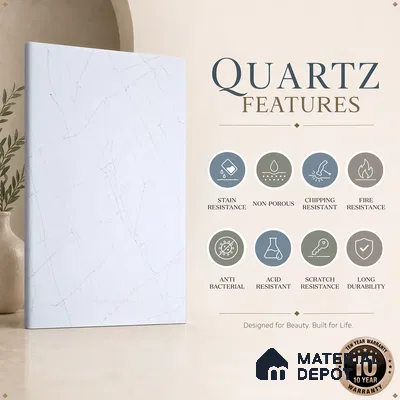 Belina Quartz QR 00015 Frosted Veil Regalia Series 11.42 ft x 6.58 ft Quartz - 20 mm | 10 Years Warranty | Suitable for Kitchen, Restaurant, Counter Tops, Dining, Reception, office