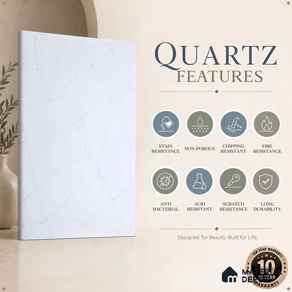 Belina Quartz QR 00015 Frosted Veil Regalia Series 11.42 ft x 6.58 ft Quartz - 20 mm | 10 Years Warranty | Suitable for Kitchen, Restaurant, Counter Tops, Dining, Reception, office