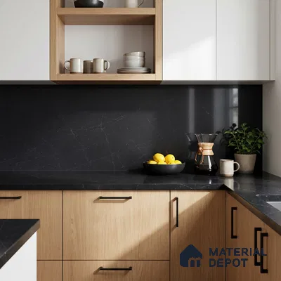 Belina Quartz QR 00016 Noir Astral Regalia Series 11.42 ft x 6.58 ft Quartz - 20 mm | 10 Years Warranty | Suitable for Kitchen, Restaurant, Counter Tops, Dining, Reception, office