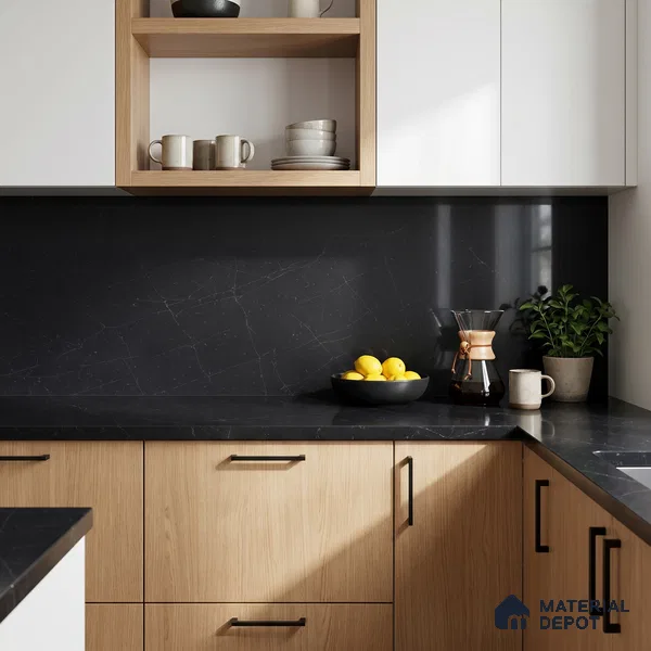 Belina Quartz QR 00016 Noir Astral Regalia Series 11.42 ft x 6.58 ft Quartz - 20 mm | 10 Years Warranty | Suitable for Kitchen, Restaurant, Counter Tops, Dining, Reception, office