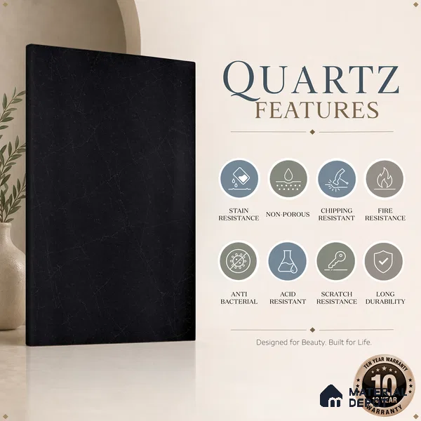 Belina Quartz QR 00016 Noir Astral Regalia Series 11.42 ft x 6.58 ft Quartz - 20 mm | 10 Years Warranty | Suitable for Kitchen, Restaurant, Counter Tops, Dining, Reception, office