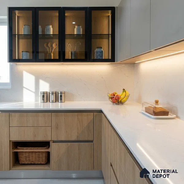 Belina Quartz QR 00019 Lunar Veil Regalia Series 11.42 ft x 6.58 ft Quartz - 20 mm | 10 Years Warranty | Suitable for Kitchen, Restaurant, Counter Tops, Dining, Reception, office