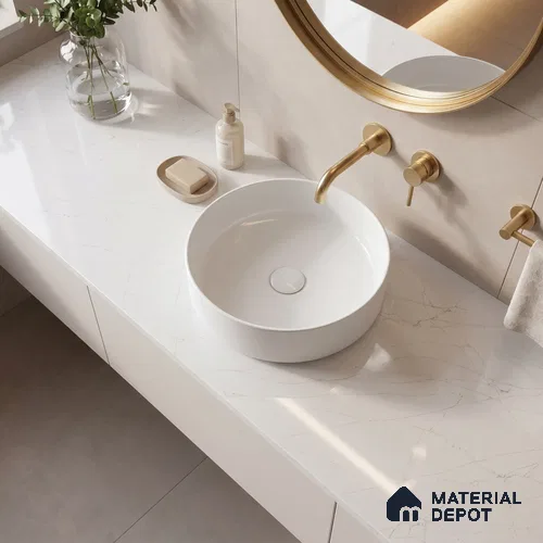 Belina Quartz QR 00019 Lunar Veil Regalia Series 11.42 ft x 6.58 ft Quartz - 20 mm | 10 Years Warranty | Suitable for Kitchen, Restaurant, Counter Tops, Dining, Reception, office