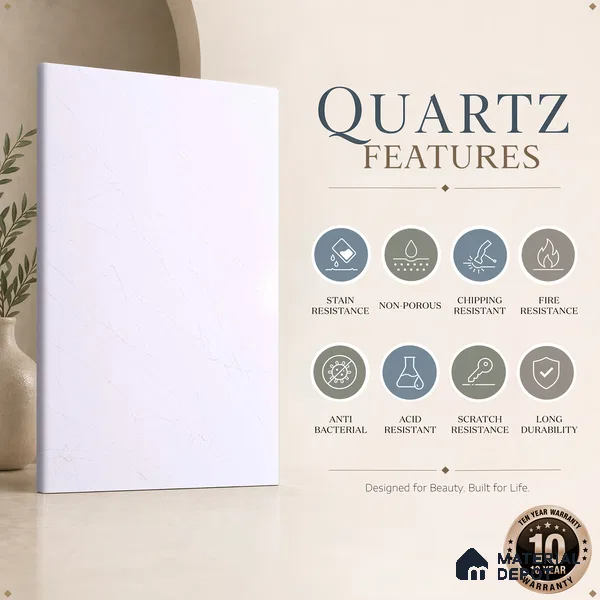 Belina Quartz QR 00019 Lunar Veil Regalia Series 11.42 ft x 6.58 ft Quartz - 20 mm | 10 Years Warranty | Suitable for Kitchen, Restaurant, Counter Tops, Dining, Reception, office