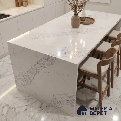 Belina Quartz QR 00022 Celestial Vein Regalia Series 11.42 ft x 6.58 ft Quartz - 20 mm | 10 Years Warranty | Suitable for Kitchen, Restaurant, Counter Tops, Dining, Reception, office