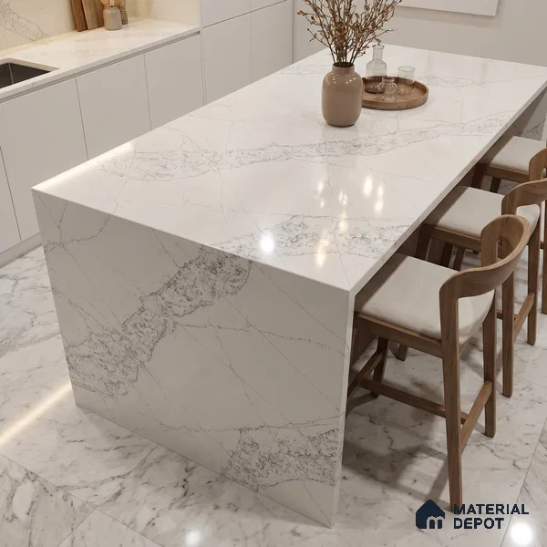 Belina Quartz QR 00022 Celestial Vein Regalia Series 11.42 ft x 6.58 ft Quartz - 20 mm | 10 Years Warranty | Suitable for Kitchen, Restaurant, Counter Tops, Dining, Reception, office
