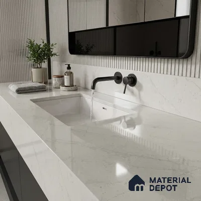 Belina Quartz QR 00023 Celestial Veil Regalia Series 11.42 ft x 6.58 ft Quartz - 20 mm | 10 Years Warranty | Suitable for Kitchen, Restaurant, Counter Tops, Dining, Reception, office