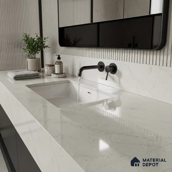 Belina Quartz QR 00023 Celestial Veil Regalia Series 11.42 ft x 6.58 ft Quartz - 20 mm | 10 Years Warranty | Suitable for Kitchen, Restaurant, Counter Tops, Dining, Reception, office