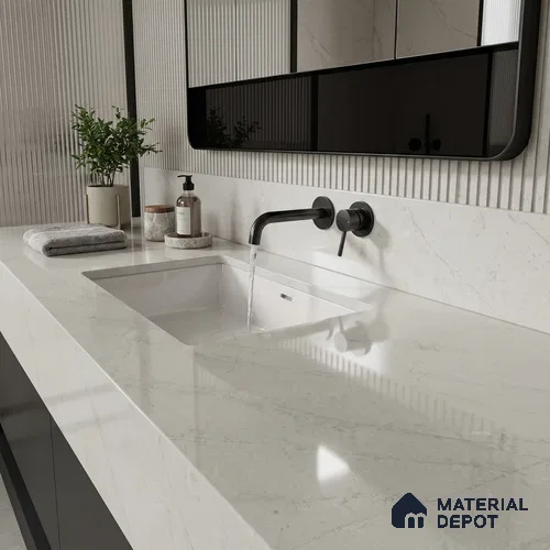 Belina Quartz QR 00023 Celestial Veil Regalia Series 11.42 ft x 6.58 ft Quartz - 20 mm | 10 Years Warranty | Suitable for Kitchen, Restaurant, Counter Tops, Dining, Reception, office