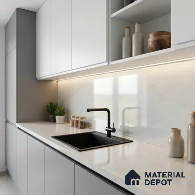 Belina Quartz QR 00023 Celestial Veil Regalia Series 11.42 ft x 6.58 ft Quartz - 20 mm | 10 Years Warranty | Suitable for Kitchen, Restaurant, Counter Tops, Dining, Reception, office