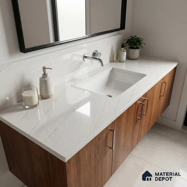 Belina Quartz QR 00024 Cloudline Vein Regalia Series 11.42 ft x 6.58 ft Quartz - 20 mm | 10 Years Warranty | Suitable for Kitchen, Restaurant, Counter Tops, Dining, Reception, office