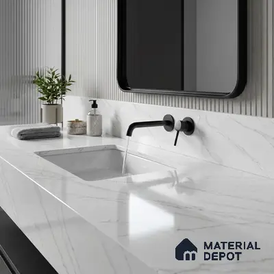 Belina Quartz QR 00025 Celeste Vein Regalia Series 11.42 ft x 6.58 ft Quartz - 20 mm | 10 Years Warranty | Suitable for Kitchen, Restaurant, Counter Tops, Dining, Reception, office