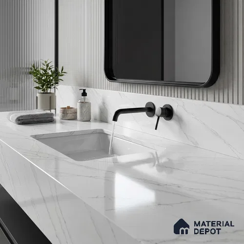 Belina Quartz QR 00025 Celeste Vein Regalia Series 11.42 ft x 6.58 ft Quartz - 20 mm | 10 Years Warranty | Suitable for Kitchen, Restaurant, Counter Tops, Dining, Reception, office