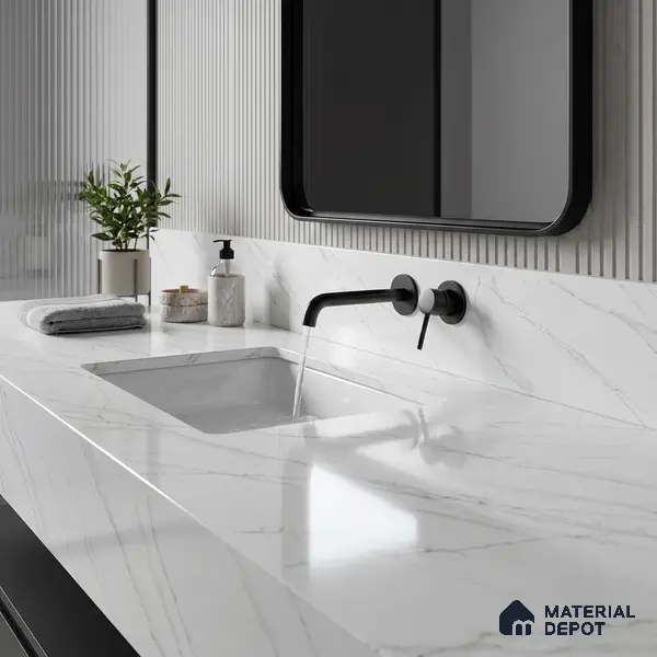 Belina Quartz QR 00025 Celeste Vein Regalia Series 11.42 ft x 6.58 ft Quartz - 20 mm | 10 Years Warranty | Suitable for Kitchen, Restaurant, Counter Tops, Dining, Reception, office