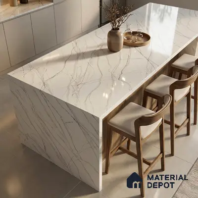 Belina Quartz QR 00025 Celeste Vein Regalia Series 11.42 ft x 6.58 ft Quartz - 20 mm | 10 Years Warranty | Suitable for Kitchen, Restaurant, Counter Tops, Dining, Reception, office