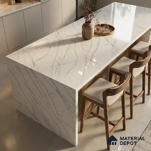 Belina Quartz QR 00025 Celeste Vein Regalia Series 11.42 ft x 6.58 ft Quartz - 20 mm | 10 Years Warranty | Suitable for Kitchen, Restaurant, Counter Tops, Dining, Reception, office
