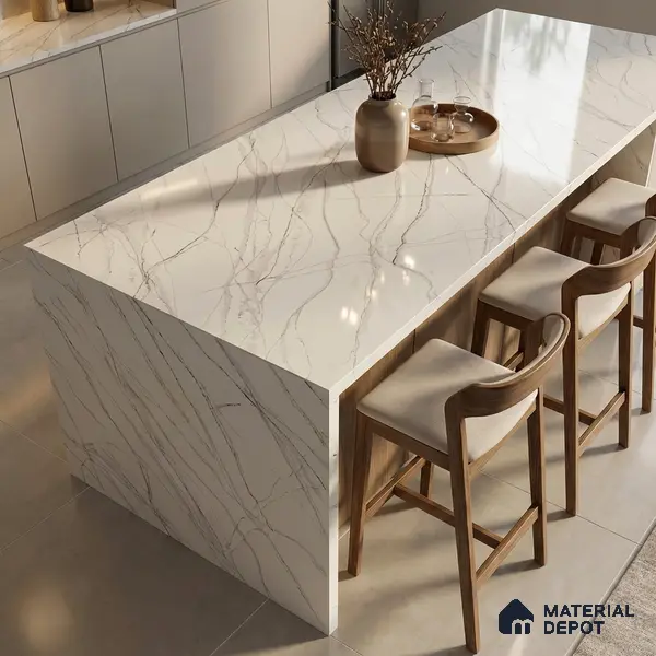 Belina Quartz QR 00025 Celeste Vein Regalia Series 11.42 ft x 6.58 ft Quartz - 20 mm | 10 Years Warranty | Suitable for Kitchen, Restaurant, Counter Tops, Dining, Reception, office