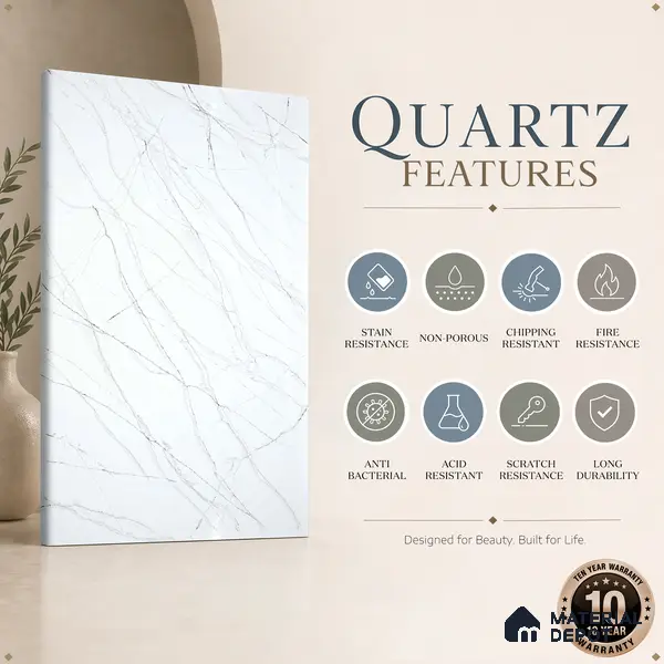 Belina Quartz QR 00025 Celeste Vein Regalia Series 11.42 ft x 6.58 ft Quartz - 20 mm | 10 Years Warranty | Suitable for Kitchen, Restaurant, Counter Tops, Dining, Reception, office