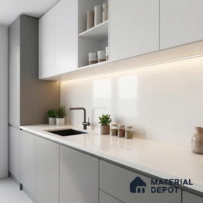 Belina Quartz QR 00026 Lunar Veil Regalia Series 11.42 ft x 6.58 ft Quartz - 20 mm | 10 Years Warranty | Suitable for Kitchen, Restaurant, Counter Tops, Dining, Reception, office