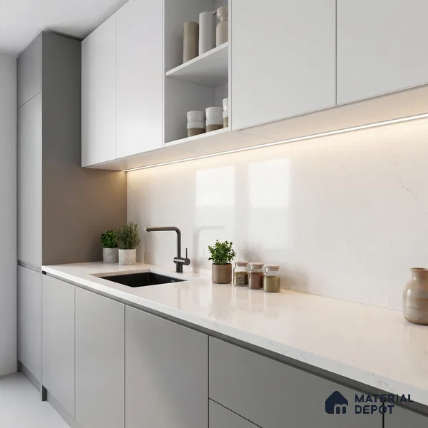 Belina Quartz QR 00026 Lunar Veil Regalia Series 11.42 ft x 6.58 ft Quartz - 20 mm | 10 Years Warranty | Suitable for Kitchen, Restaurant, Counter Tops, Dining, Reception, office