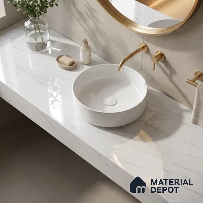 Belina Quartz QR 00027 Silver Drift Regalia Series 11.42 ft x 6.58 ft Quartz - 20 mm | 10 Years Warranty | Suitable for Kitchen, Restaurant, Counter Tops, Dining, Reception, office