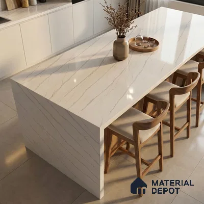 Belina Quartz QR 00027 Silver Drift Regalia Series 11.42 ft x 6.58 ft Quartz - 20 mm | 10 Years Warranty | Suitable for Kitchen, Restaurant, Counter Tops, Dining, Reception, office