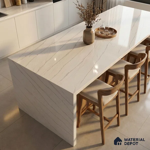 Belina Quartz QR 00027 Silver Drift Regalia Series 11.42 ft x 6.58 ft Quartz - 20 mm | 10 Years Warranty | Suitable for Kitchen, Restaurant, Counter Tops, Dining, Reception, office
