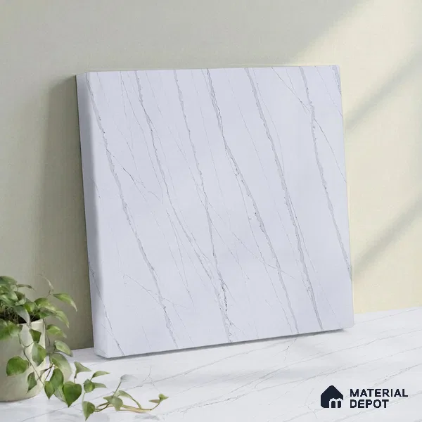 Belina Quartz QR 00027 Silver Drift Regalia Series 11.42 ft x 6.58 ft Quartz - 20 mm | 10 Years Warranty | Suitable for Kitchen, Restaurant, Counter Tops, Dining, Reception, office