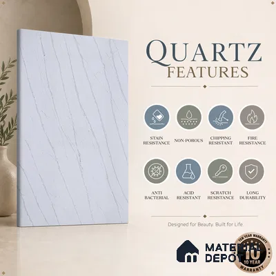 Belina Quartz QR 00027 Silver Drift Regalia Series 11.42 ft x 6.58 ft Quartz - 20 mm | 10 Years Warranty | Suitable for Kitchen, Restaurant, Counter Tops, Dining, Reception, office