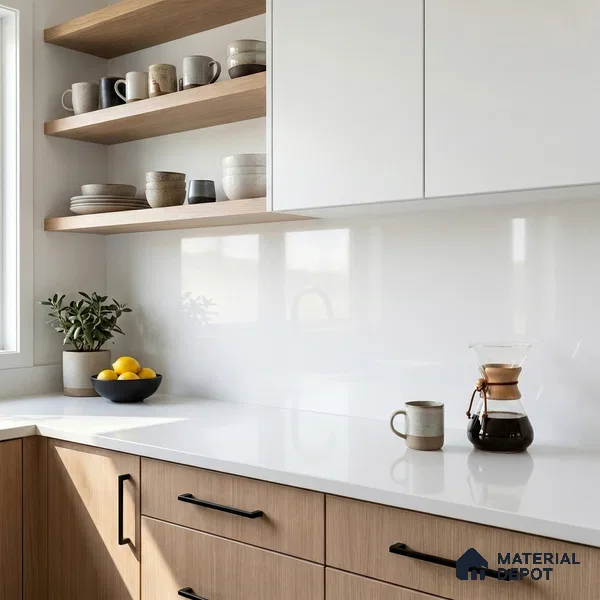 Belina Quartz QR 00028 Polar Essence Regalia Series 11.42 ft x 6.58 ft Quartz - 20 mm | 10 Years Warranty | Suitable for Kitchen, Restaurant, Counter Tops, Dining, Reception, office