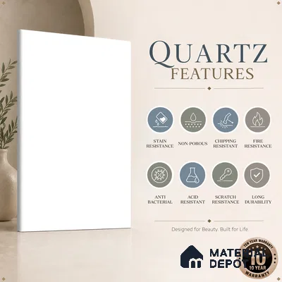 Belina Quartz QR 00028 Polar Essence Regalia Series 11.42 ft x 6.58 ft Quartz - 20 mm | 10 Years Warranty | Suitable for Kitchen, Restaurant, Counter Tops, Dining, Reception, office