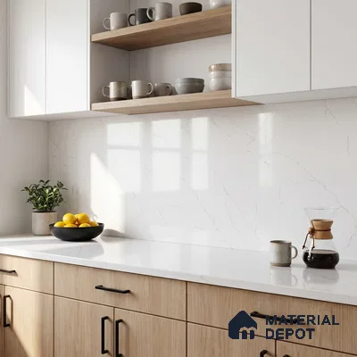 Belina Quartz QR 00030 Lunar Veil Regalia Series 11.42 ft x 6.58 ft Quartz - 20 mm | 10 Years Warranty | Suitable for Kitchen, Restaurant, Counter Tops, Dining, Reception, office