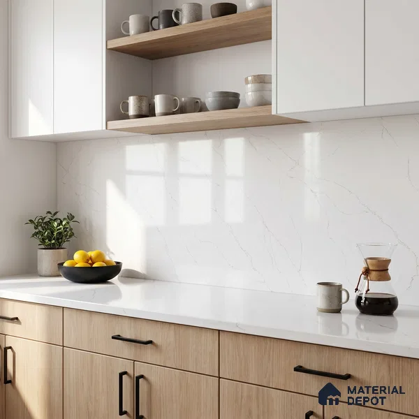 Belina Quartz QR 00030 Lunar Veil Regalia Series 11.42 ft x 6.58 ft Quartz - 20 mm | 10 Years Warranty | Suitable for Kitchen, Restaurant, Counter Tops, Dining, Reception, office
