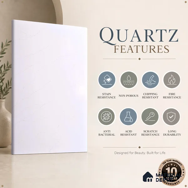 Belina Quartz QR 00030 Lunar Veil Regalia Series 11.42 ft x 6.58 ft Quartz - 20 mm | 10 Years Warranty | Suitable for Kitchen, Restaurant, Counter Tops, Dining, Reception, office